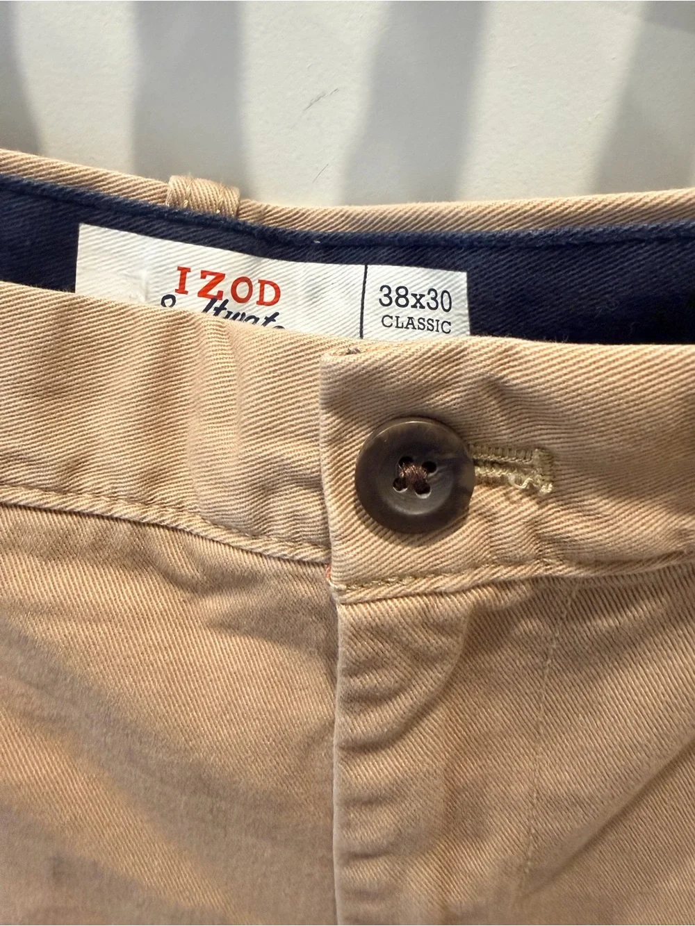 IZOD Saltwater Chino Pants Mens 38x30 Khaki Classic Fit 100% Cotton